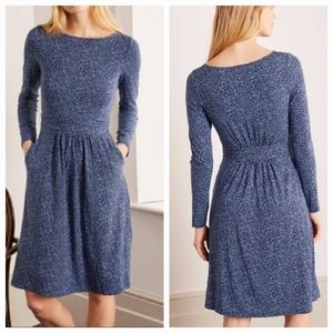 Boden Abigail Long Sleeve Gathered Waist "Painted Posey" Floral Dress Blue 8R